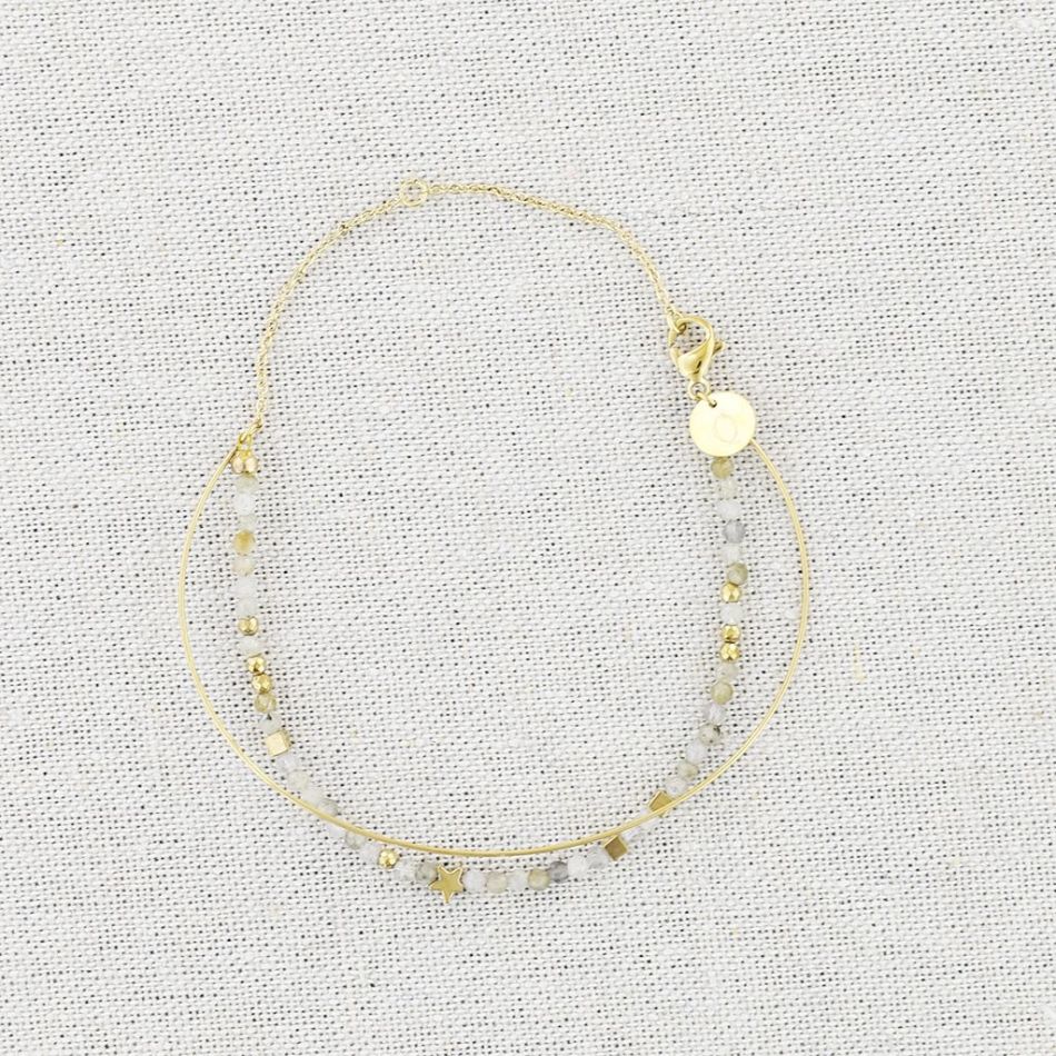 DOUBLE STEEL BRACELET WITH STONES