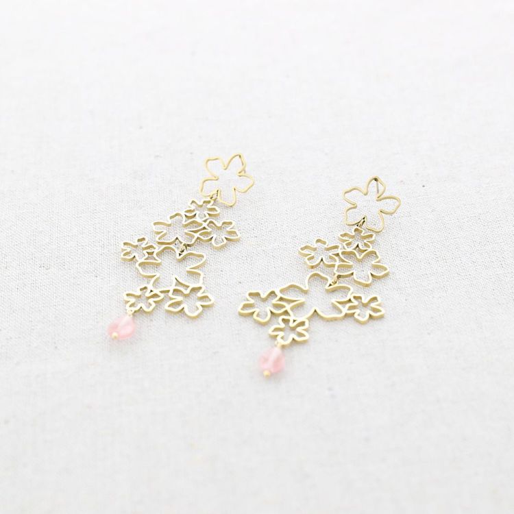 STEEL EARRINGS WITH HOLLOW FLOWERS AND STONE PENDANT 2