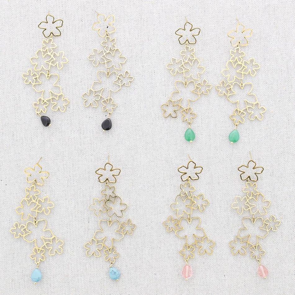 PENDIENTES ACERO FLORES HUECAS COLGANTE PIEDRA