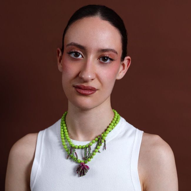 DOUBLE BEAD CHOKER RESIN FRINGE BEADS