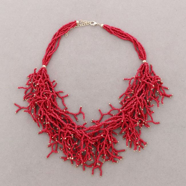 LONG NECKLACE WITH CORAL BEAD PENDANTS