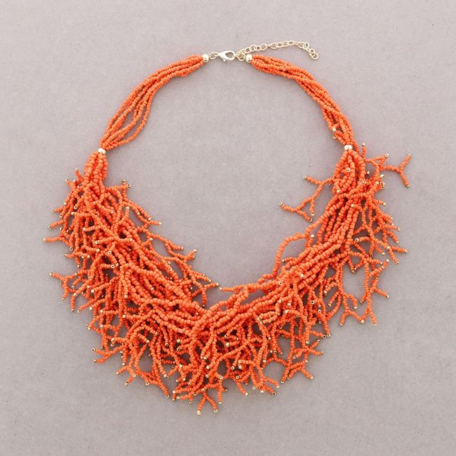 COLLAR LARGO COLGANTES CORALES ABALORIOS