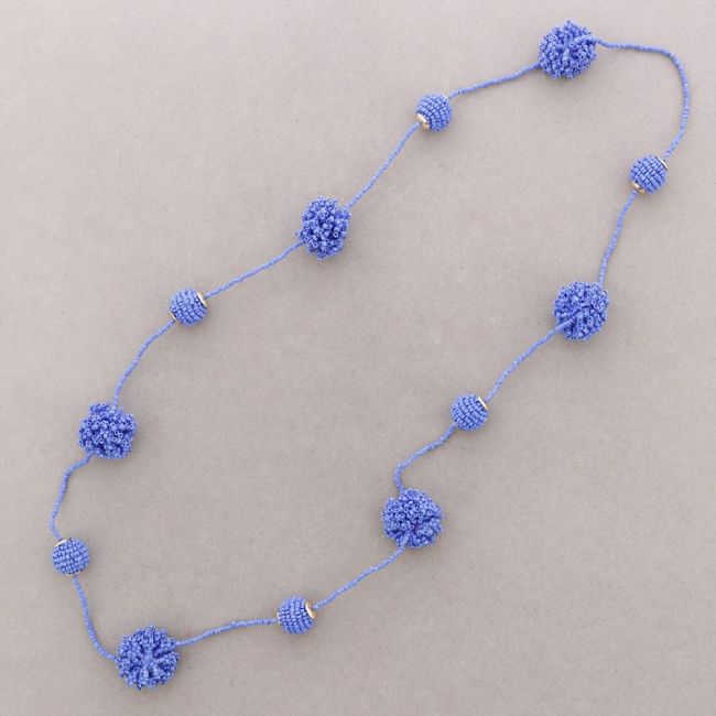 COLLAR LARGO CUENTAS BOLAS POMPONES ABALORIOS
