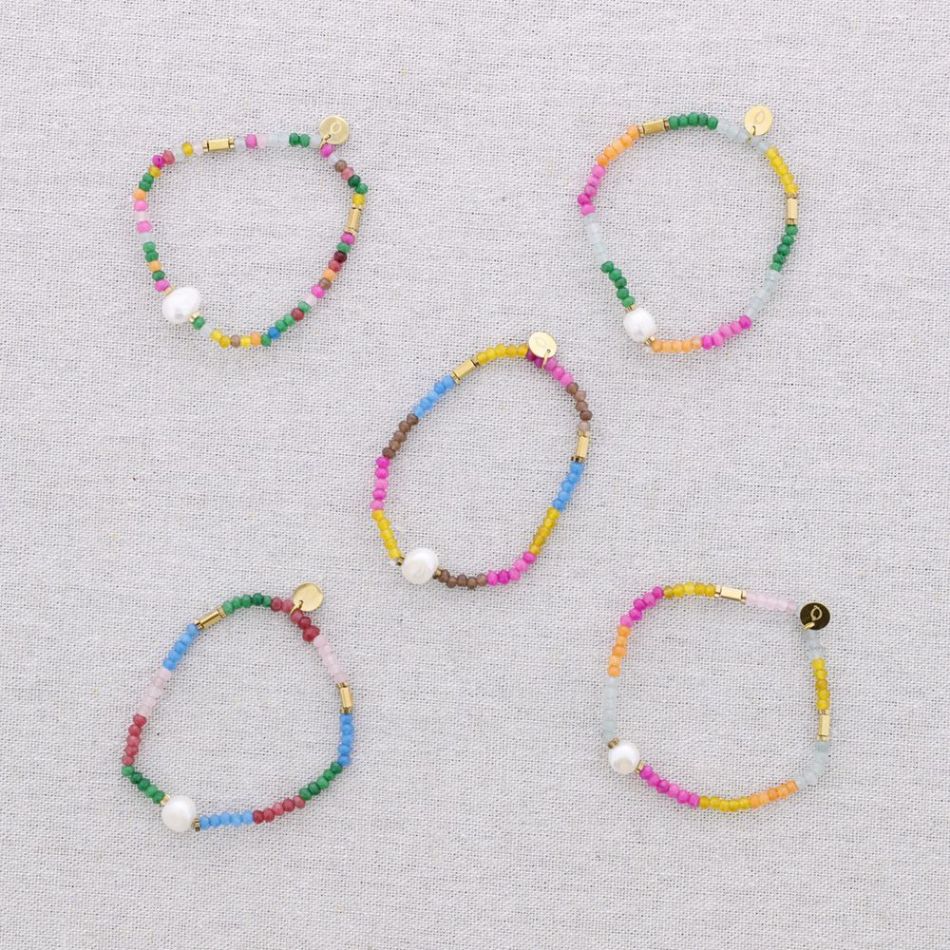PULSERA ELÁSTICA ACERO PIEDRAS PERLA