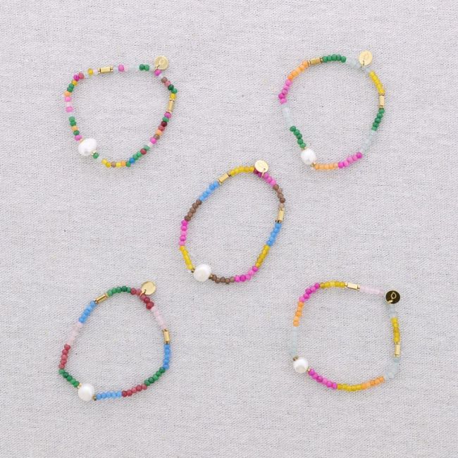 PULSERA ELÁSTICA ACERO PIEDRAS PERLA