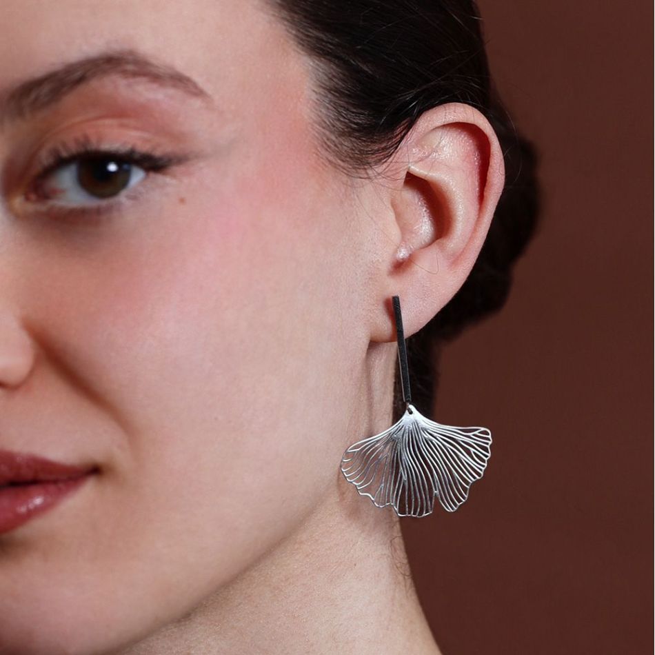 PENDIENTES ACERO COLGANTE HOJA GINGKO