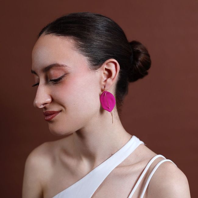 PENDIENTES ACERO COLGANTE HOJA ESMALTE