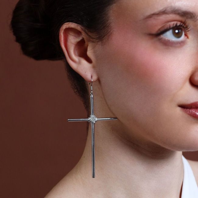 PENDIENTES ACERO COLGANTE CRUZ