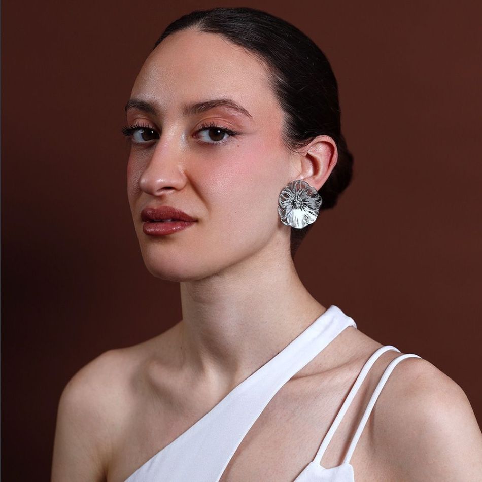 PENDIENTES ACERO PRESIÓN FLOR FILIGRANA