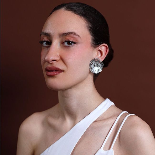 PENDIENTES ACERO PRESIÓN FLOR FILIGRANA