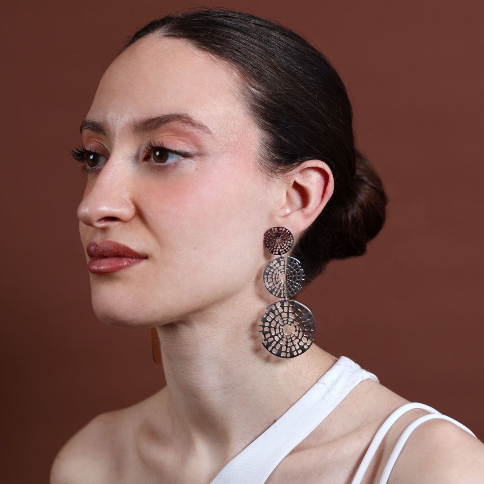 PENDIENTES ACERO TRIPLE MEDALLA FILIGRANA