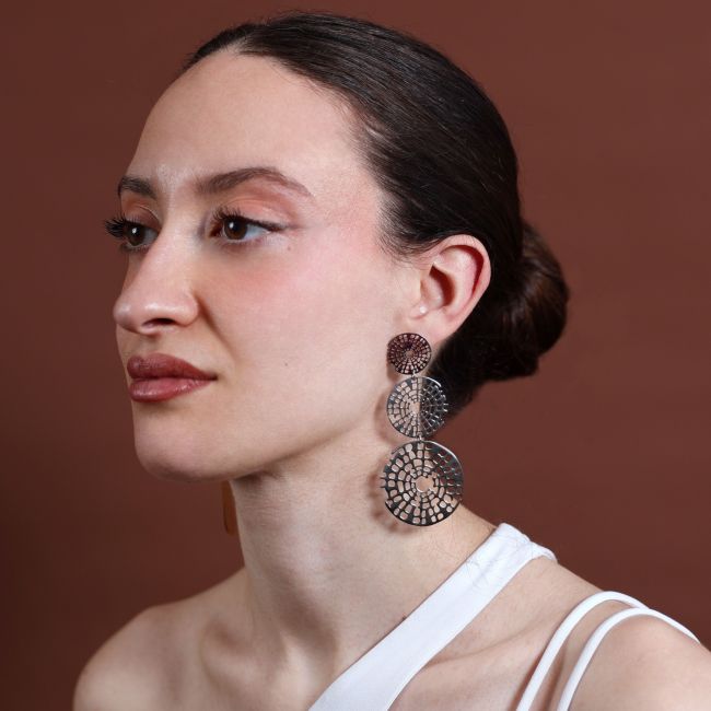 PENDIENTES ACERO TRIPLE MEDALLA FILIGRANA