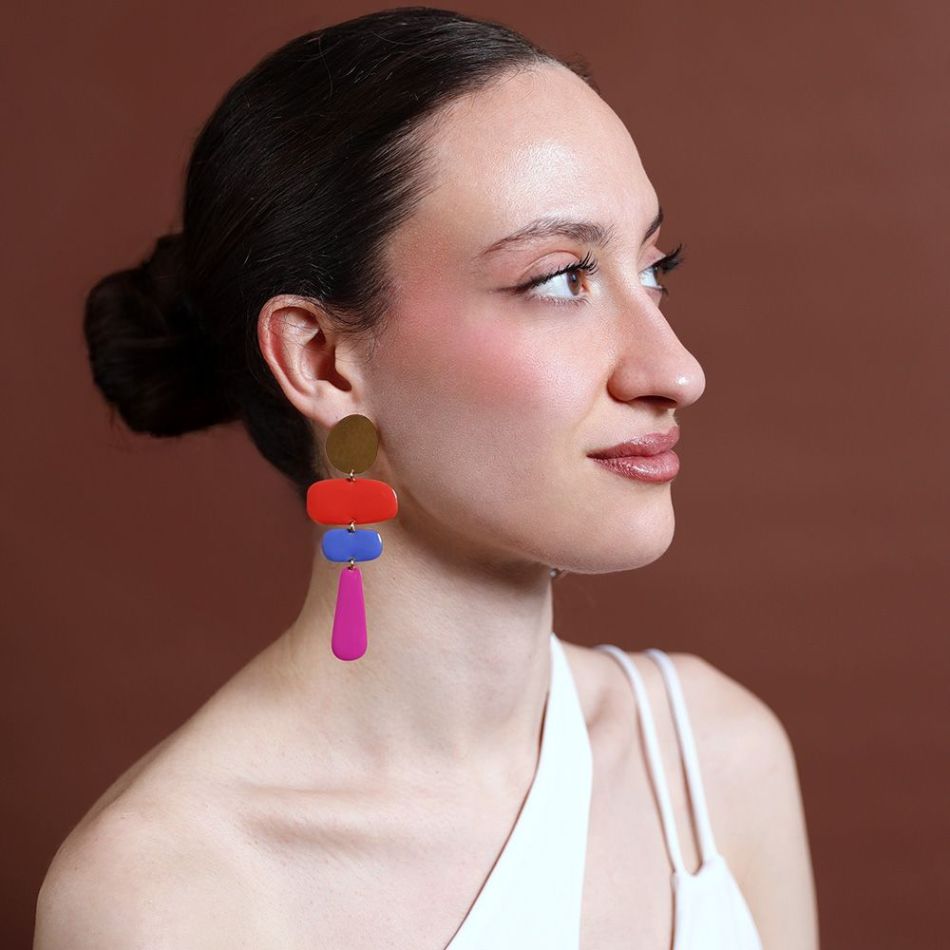 PENDIENTES ACERO COLGANTES GEOMÉTRICOS ESMALTE
