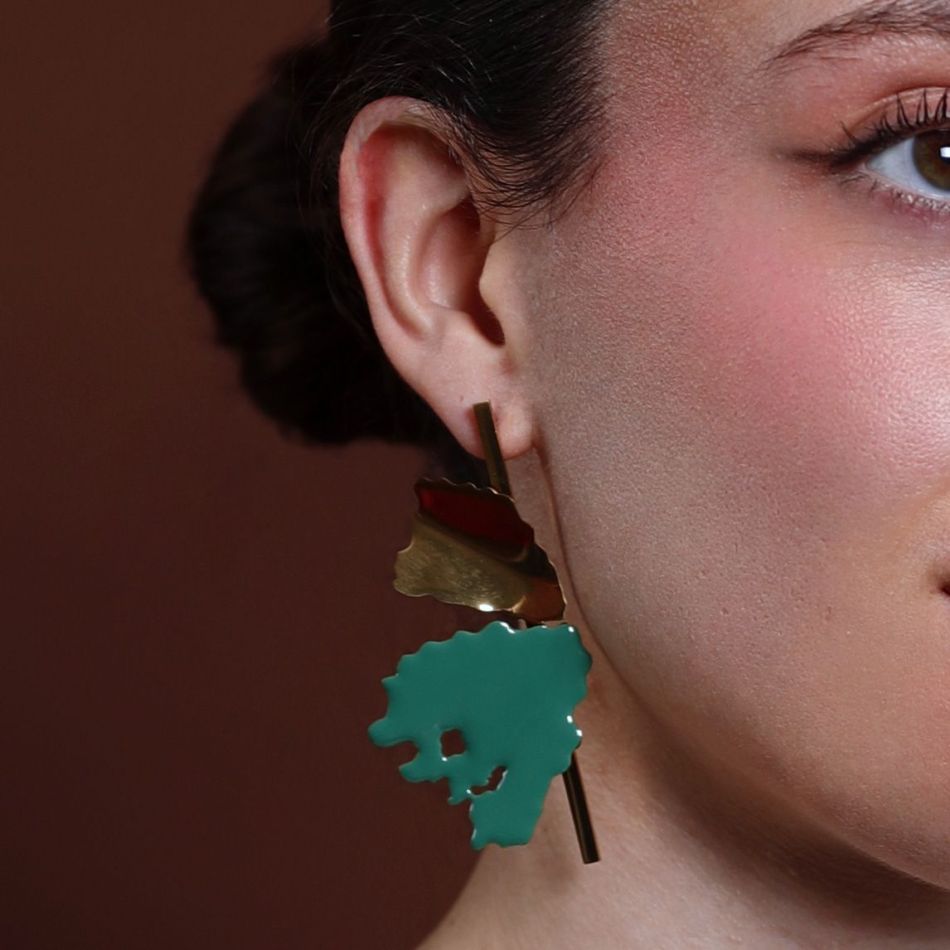 PENDIENTES ACERO DOBLE HOJA ESMALTE