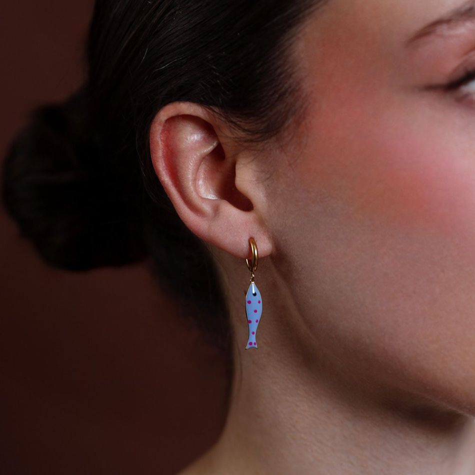 PENDIENTES ACERO ARO COLGANTE PEZ ESMALTE