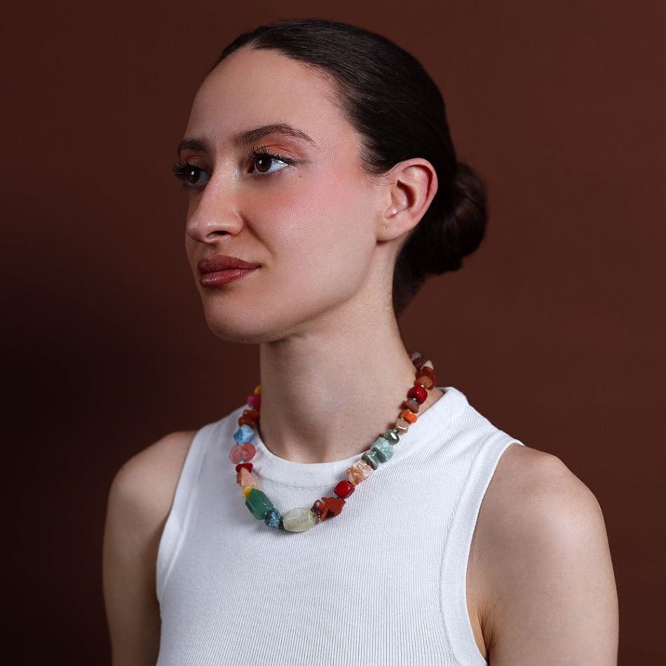 STEEL NECKLACE WITH STONE BEADS