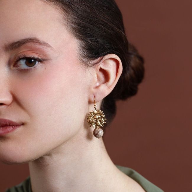 PENDIENTES ACERO COLGANTE FLOR PIEDRA