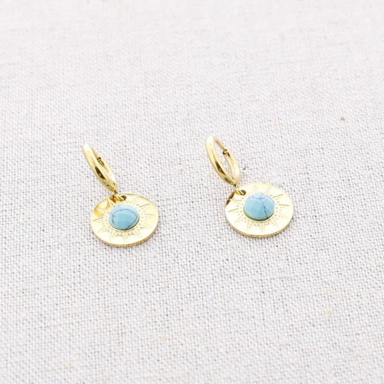 PENDIENTES ACERO ARO COLGANTE MEDALLITA PIEDRA