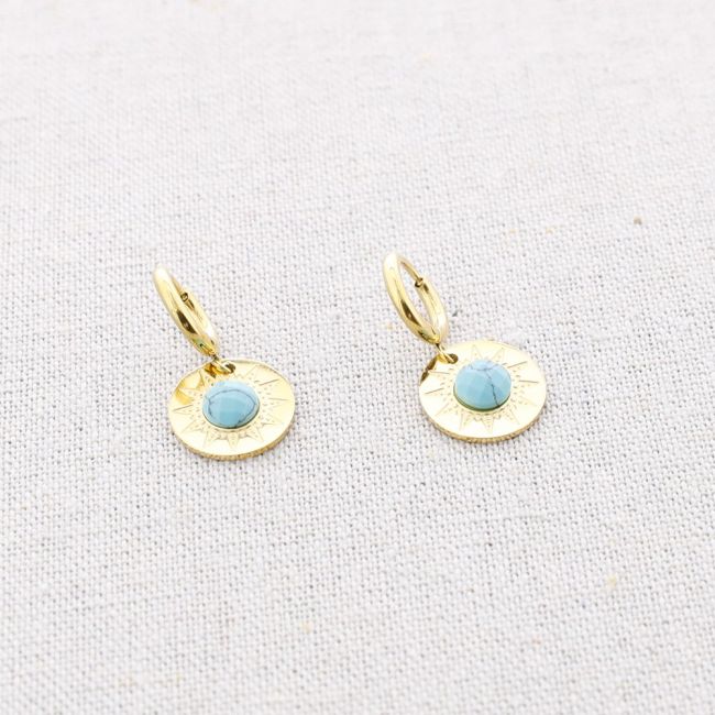 STEEL HOOP EARRINGS PENDANT STONE MEDAL