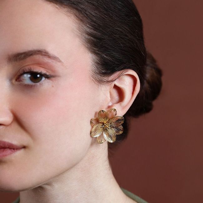 PENDIENTES ACERO PRESIÓN FLOR FILIGRANA