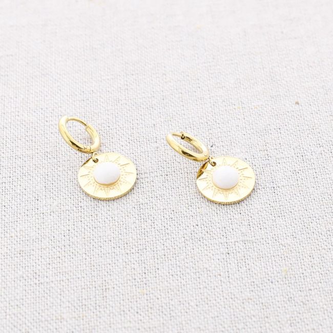 PENDIENTES ACERO ARO COLGANTE MEDALLITA PIEDRA