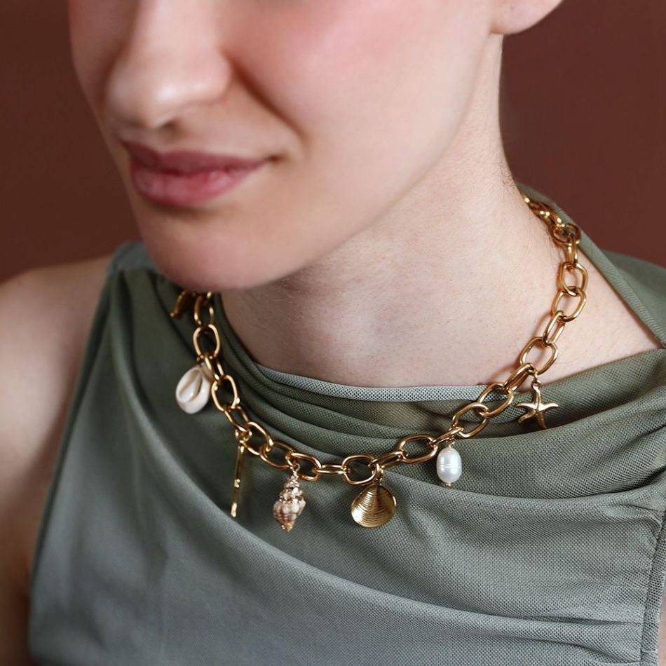 STEEL CHOKER WITH MARINE MOTIFS AND LINKS
