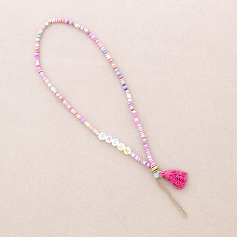 WRIST PHONE STRAP BEADS WORDS