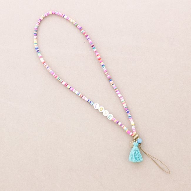 WRIST PHONE STRAP BEADS WORDS