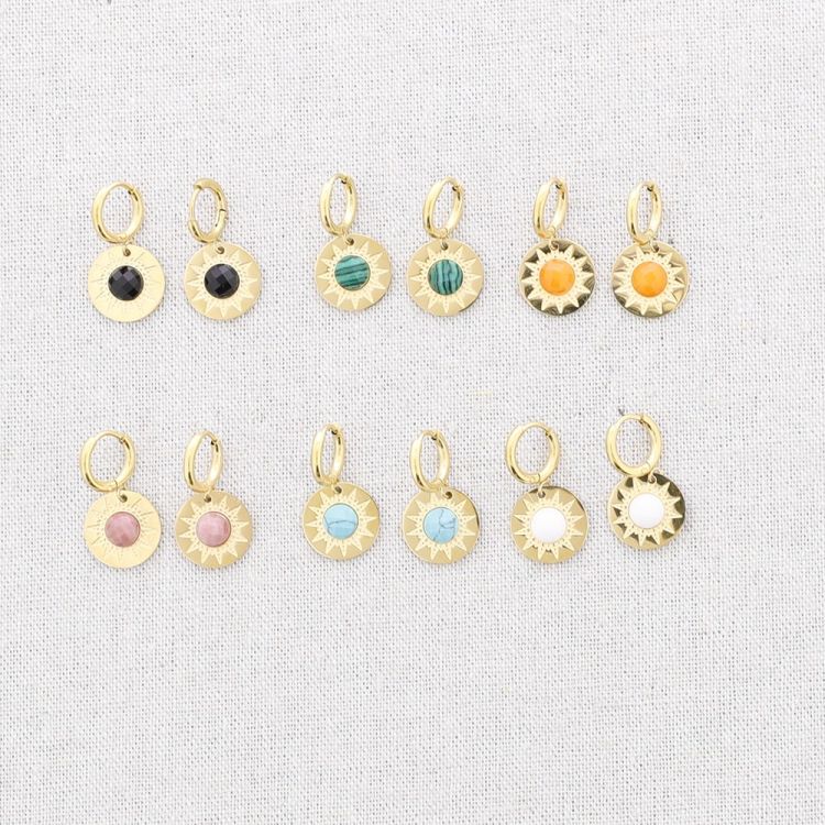 PENDIENTES ACERO ARO COLGANTE MEDALLITA PIEDRA 2