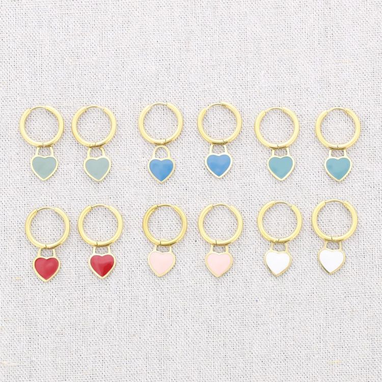STEEL ENAMEL HOOP EARRINGS HEART PENDANT 2