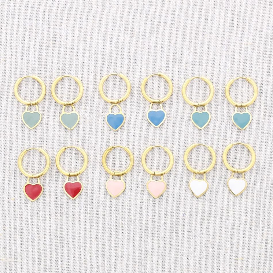 PENDIENTES ACERO ARO COLGANTE CORAZÓN ESMALTE