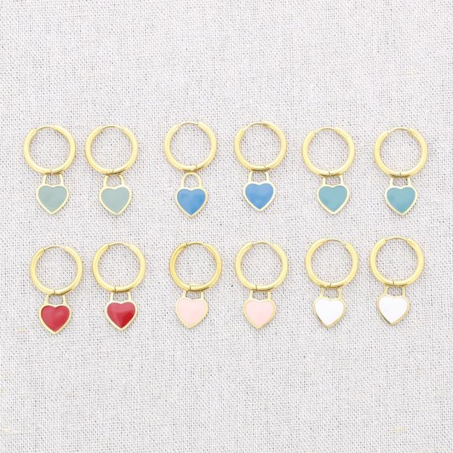 PENDIENTES ACERO ARO COLGANTE CORAZÓN ESMALTE