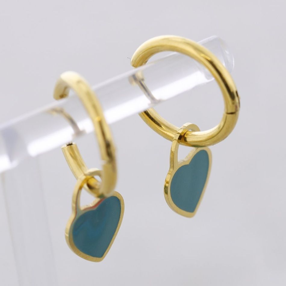 PENDIENTES ACERO ARO COLGANTE CORAZÓN ESMALTE