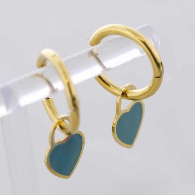 PENDIENTES ACERO ARO COLGANTE CORAZÓN ESMALTE