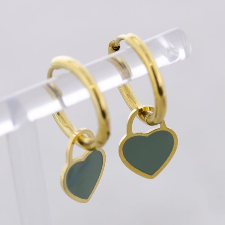 STEEL ENAMEL HOOP EARRINGS HEART PENDANT 2
