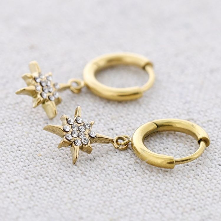 PENDIENTES ACERO ARO COLGANTE ESTRELLA POLAR CRISTALES