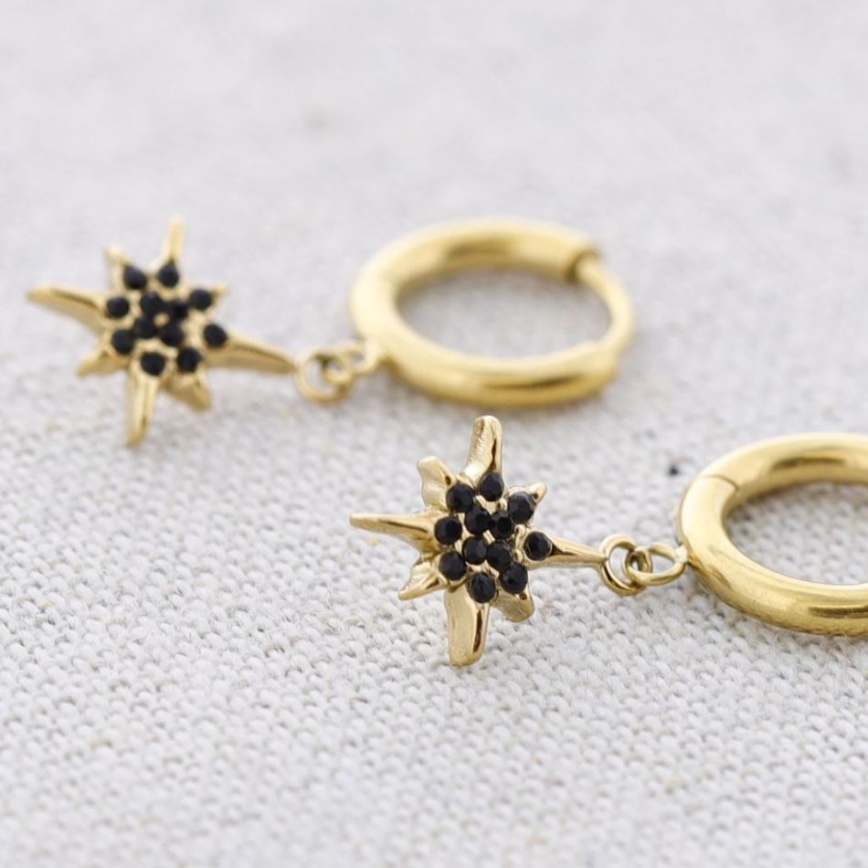 PENDIENTES ACERO ARO COLGANTE ESTRELLA POLAR CRISTALES