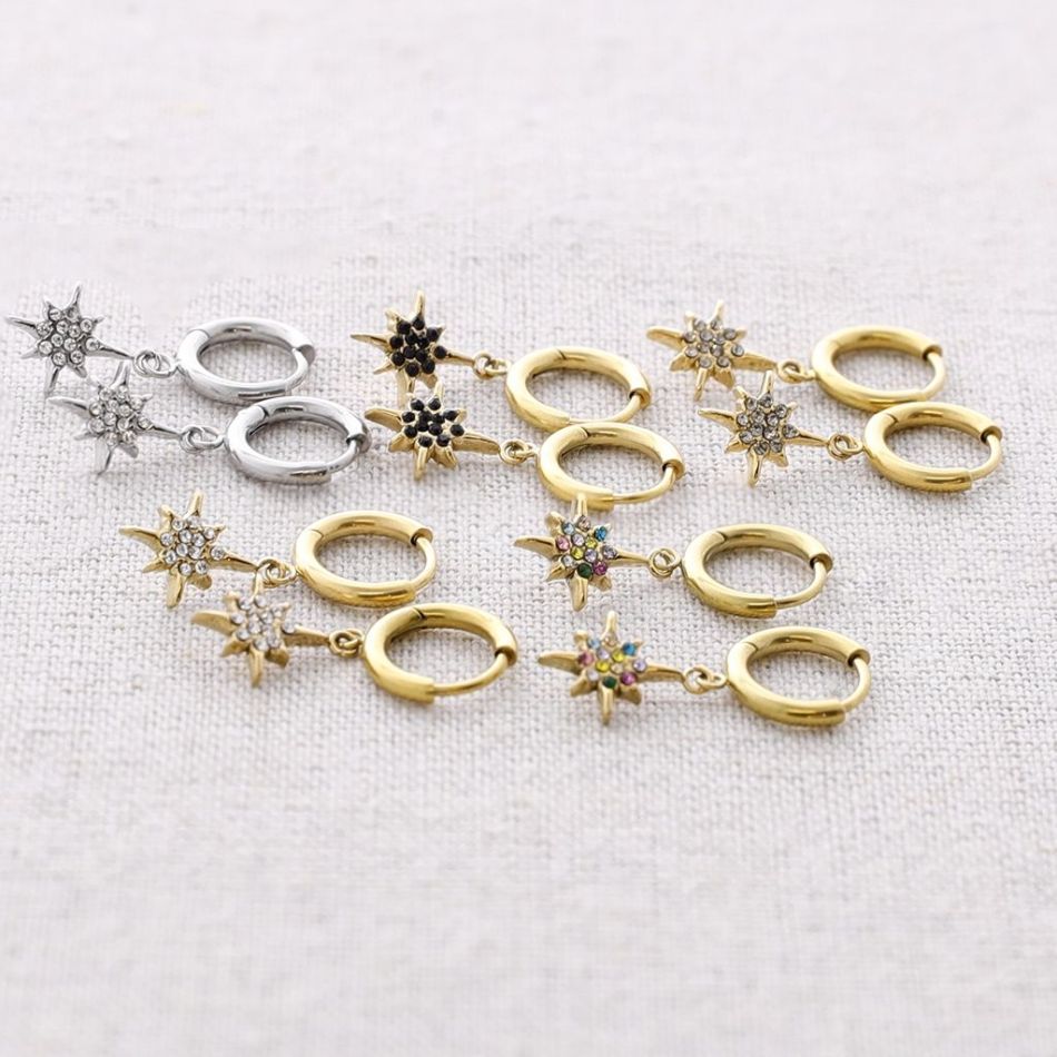 PENDIENTES ACERO ARO COLGANTE ESTRELLA POLAR CRISTALES