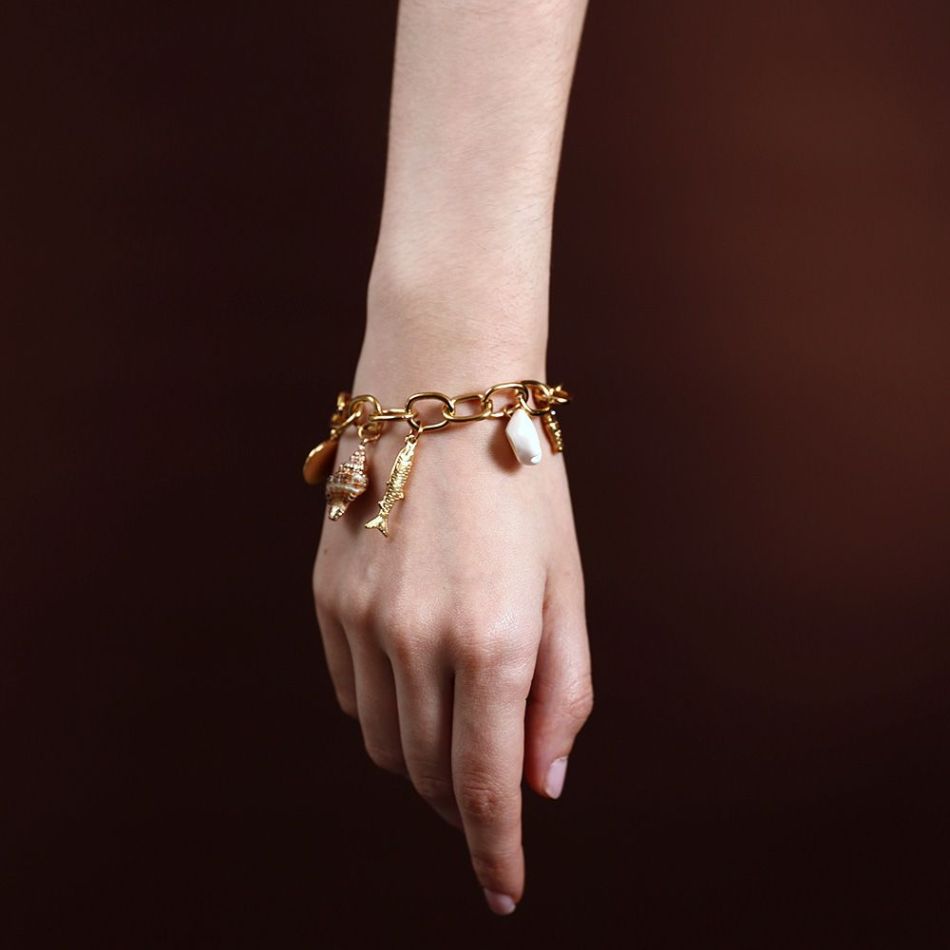STEEL LINK BRACELET WITH MARINE MOTIF
