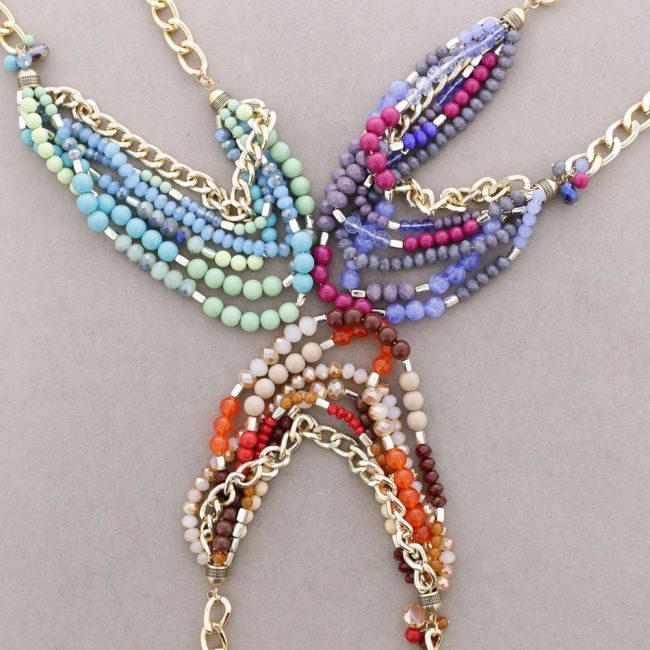 MULTI-STRAND FLOWER AND BEAD CHOKER