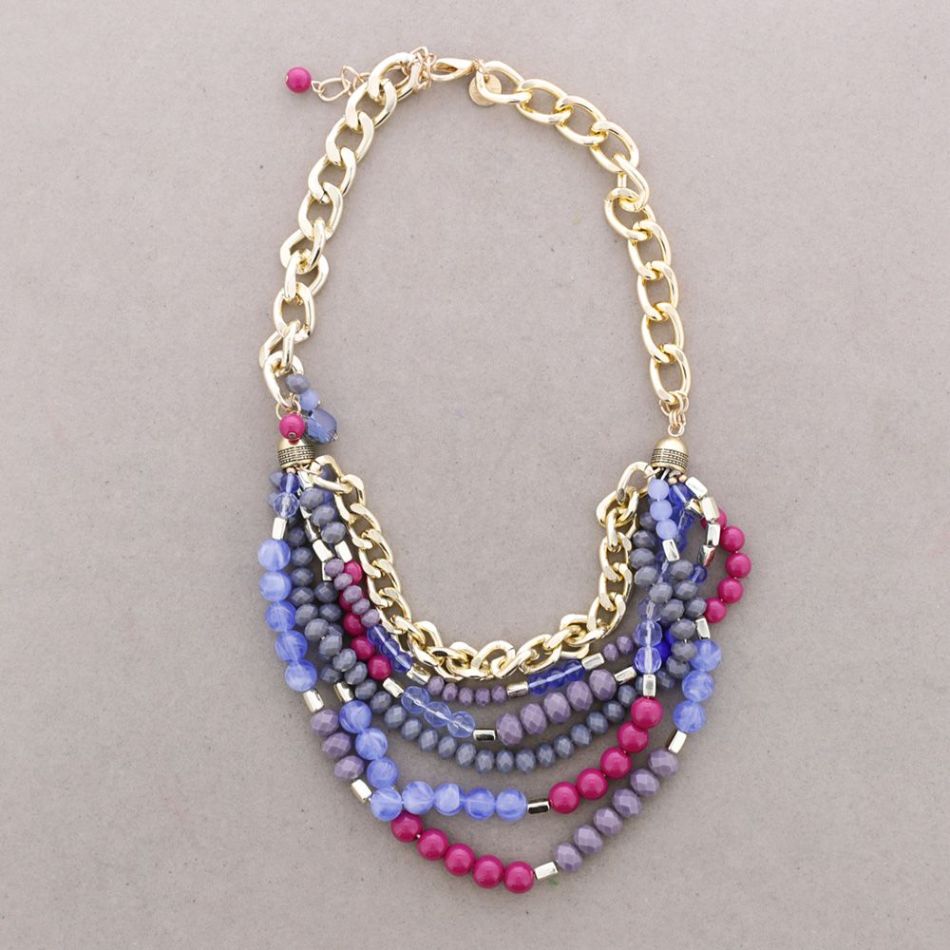 MULTI-STRAND FLOWER AND BEAD CHOKER