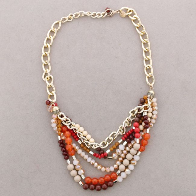 MULTI-STRAND FLOWER AND BEAD CHOKER