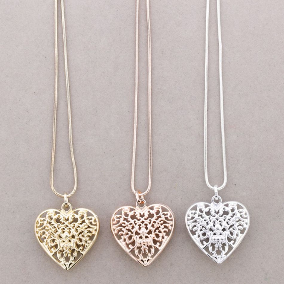 LONG PENDANT NECKLACE FILIGREE METAL