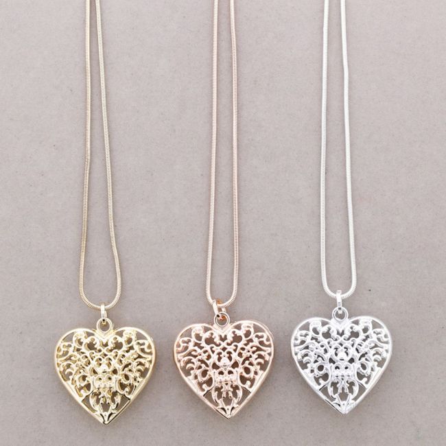 LONG PENDANT NECKLACE FILIGREE METAL