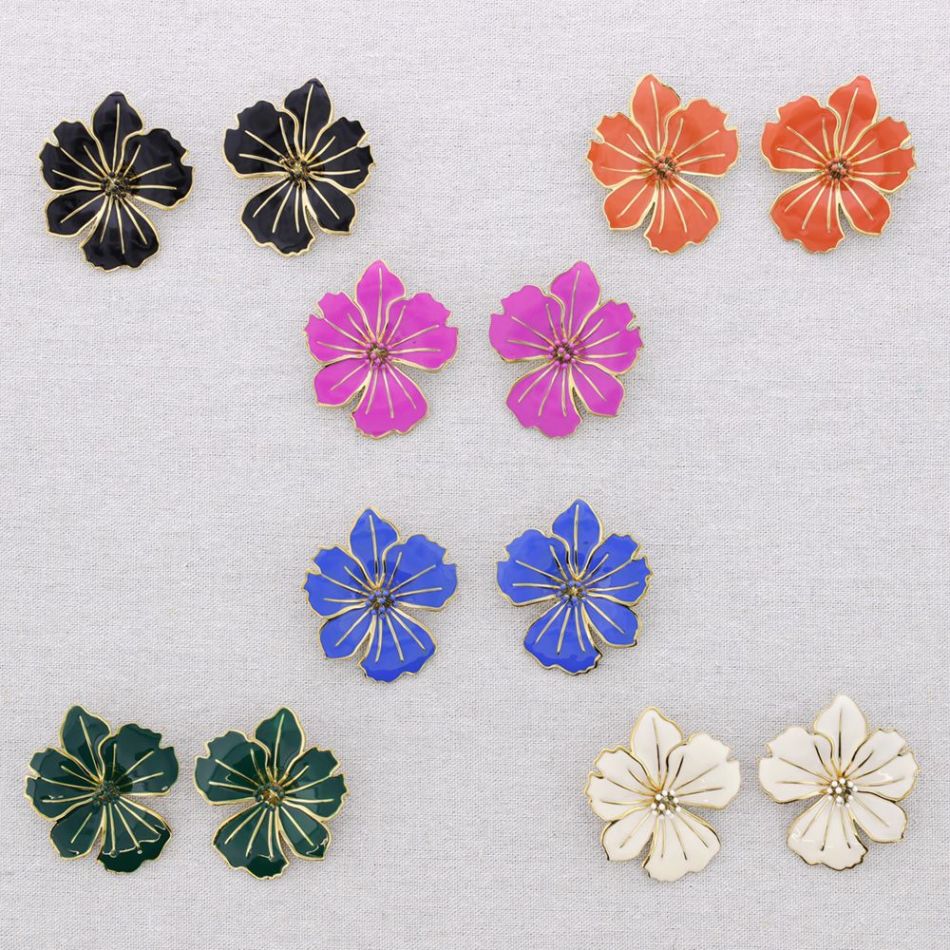 ENAMEL FLOWER STEEL EARRINGS