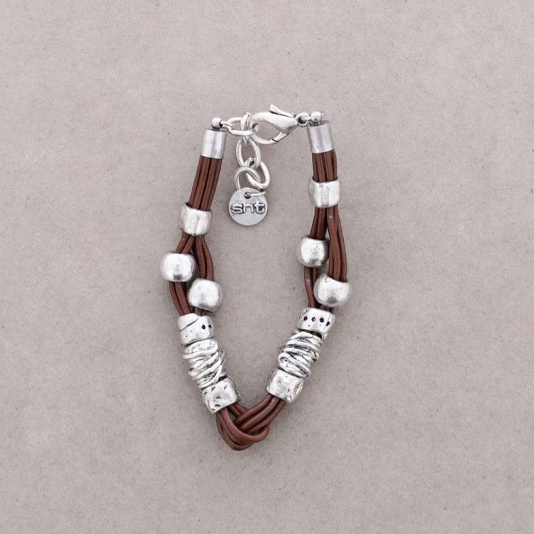 PULSERA CUERO CUENTAS METAL 2