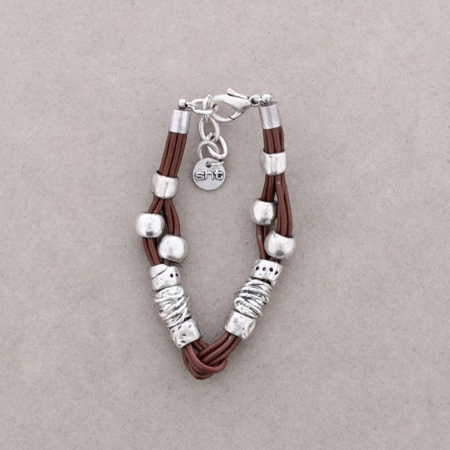 PULSERA CUERO CUENTAS METAL