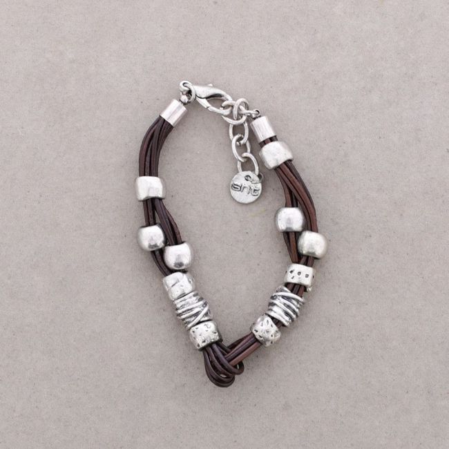 LEATHER BRACELET WITH METAL BEADS