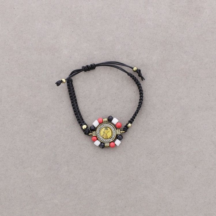 MACRAME BRACELET WITH METAL, ENAMEL, AND BEADS