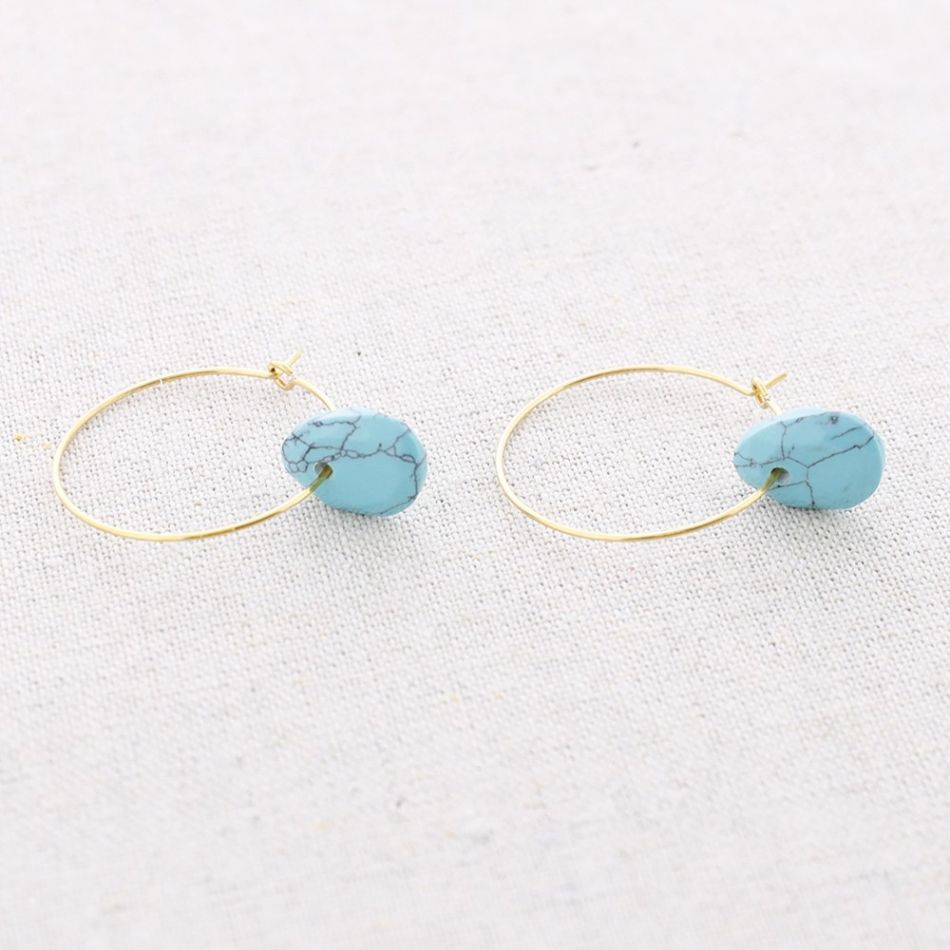 STONE STEEL HOOP EARRINGS